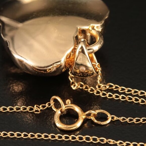 14K Fluted Puff Heart Pendant on Gold-Filled Necklace 1 inch big - Picture 2 of 7